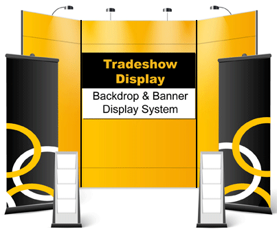 Cheapest BackDrop Banner Display System / Retractable Banner in Vancouver - 24 Hr. Print Factory 24 Hour BackDrop Banner Display System designed for Vancouver Convention Tradeshow / Conference / Exhibition